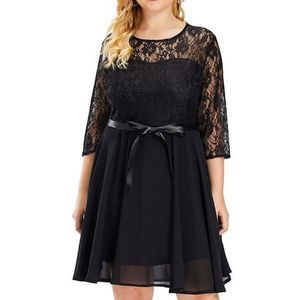 3/4 Sleeve Lace Panel Mini A-Line Dress